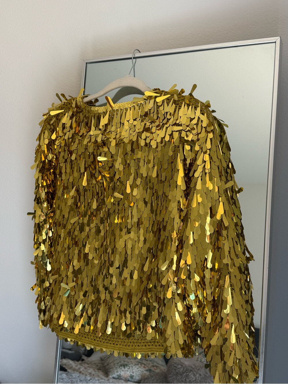 Michael Simon New York Vintage Gold Sequin Paillette Fringe Sweater Sz 1/S